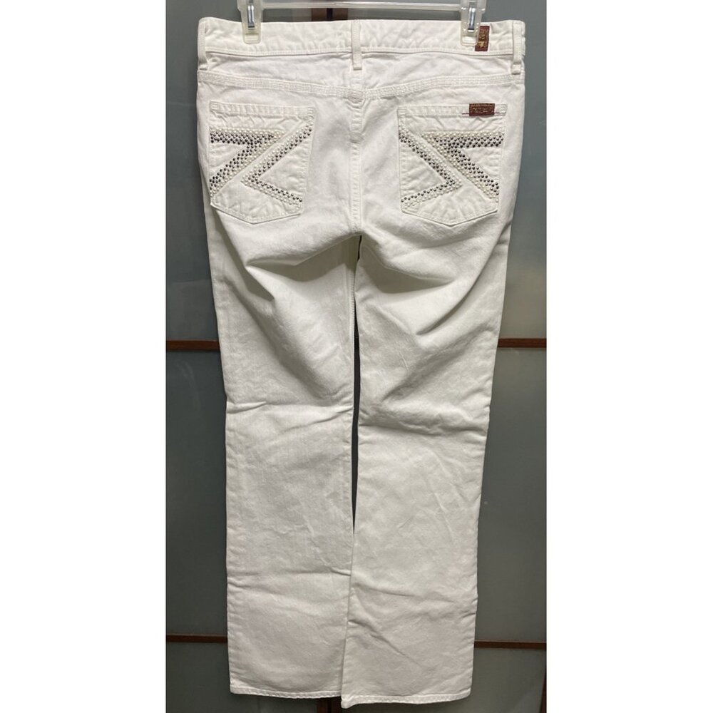 7 For All Mankind Flynt Vintage Y2K 90s White Denim Studded Pockets Jeans Sz 29